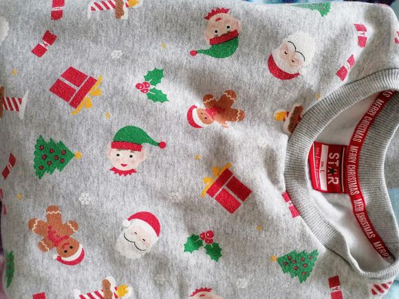 Star Unisex Christmas Sweatshirt L 42 Inch Chest Grey And Multi - Picture 10 of 12